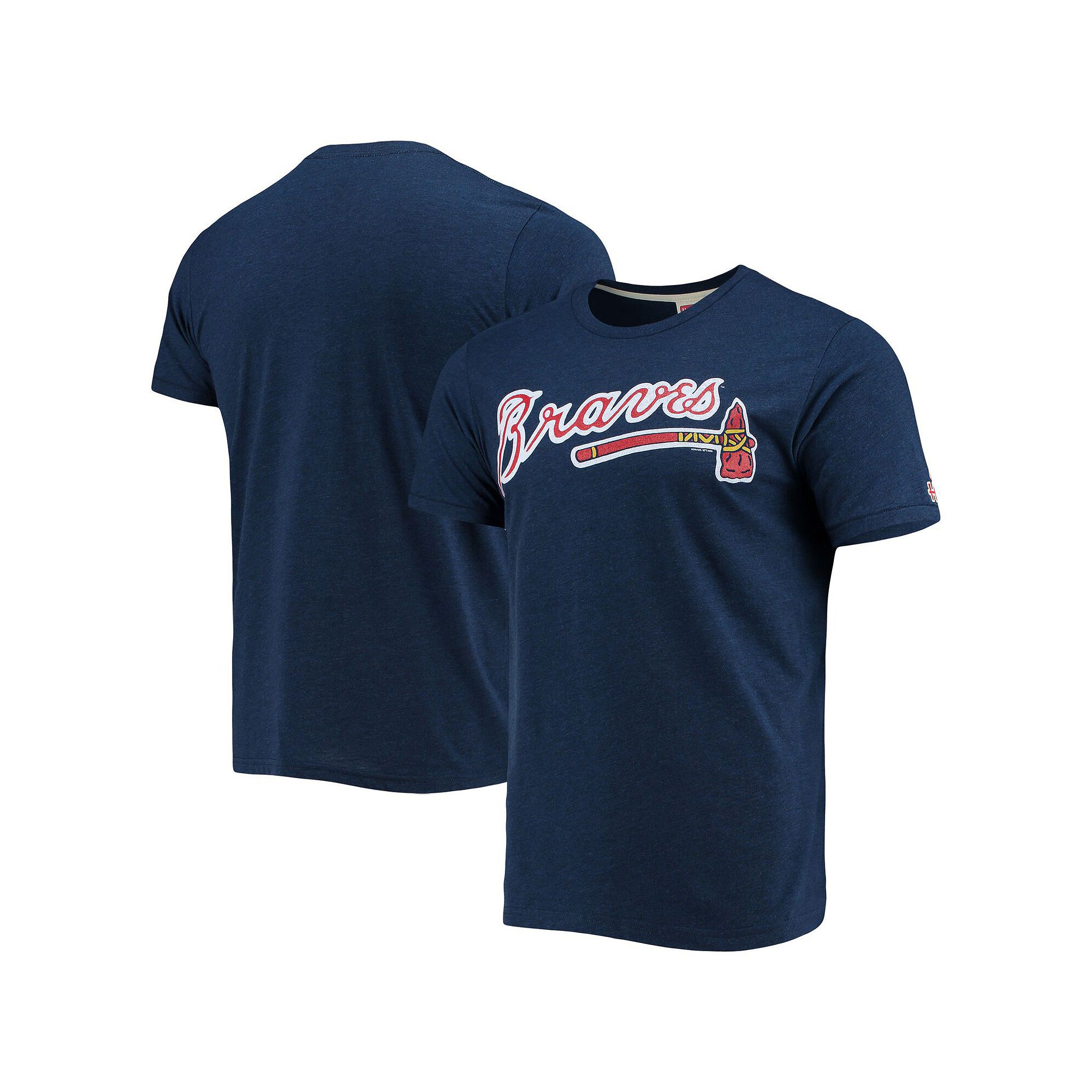 Mens Homage Navy Atlanta Braves Hand-Drawn Logo Tri-Blend T-Shirt, Size: 2