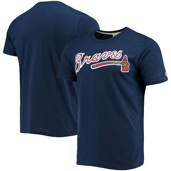 Men's Homage Navy Atlanta Braves Hand-Drawn Logo Tri-Blend T-Shirt