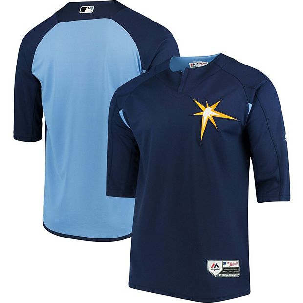 Men's Majestic Navy/Light Blue Tampa Bay Rays Authentic Collection On-Field  3/4-Sleeve Batting