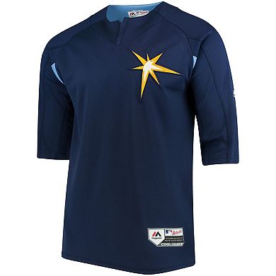 Men's Majestic Navy/Light Blue Tampa Bay Rays Authentic Collection On-Field 3/4-Sleeve Batting Practice Jersey