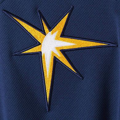 Men's Majestic Navy/Light Blue Tampa Bay Rays Authentic Collection On-Field 3/4-Sleeve Batting Practice Jersey