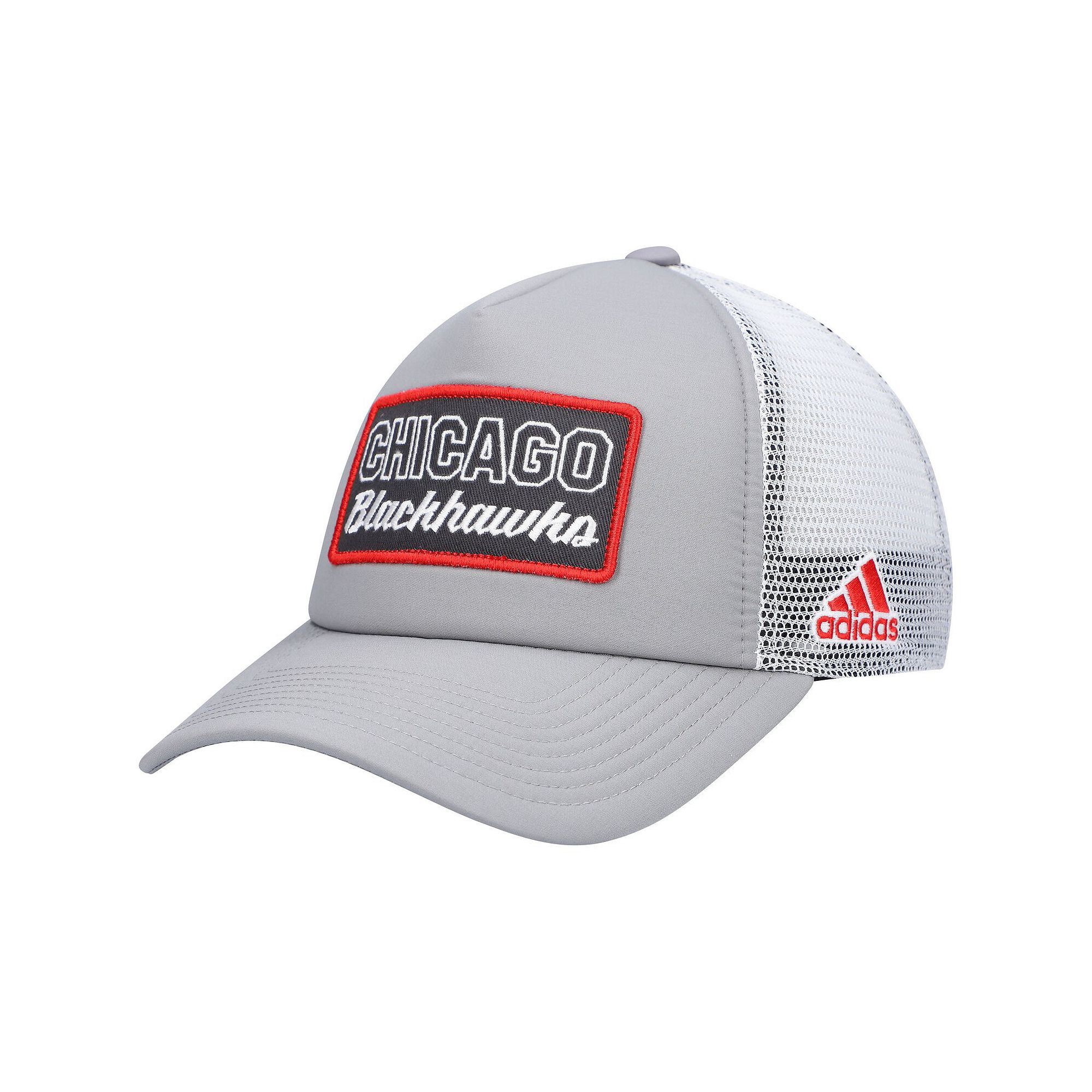 Mens adidas Gray/White Chicago Blackhawks Locker Room Foam Trucker Snapbac