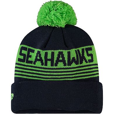 Youth New Era College Navy Seattle Seahawks Proof Cuffed Knit Hat with Pom
