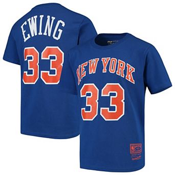 Youth Mitchell & Ness Patrick Ewing Blue New York Knicks Hardwood Classics Name & Number T-Shirt
