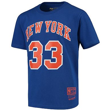 Youth Mitchell & Ness Patrick Ewing Blue New York Knicks Hardwood Classics Name & Number T-Shirt