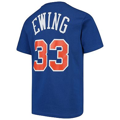 Youth Mitchell & Ness Patrick Ewing Blue New York Knicks Hardwood Classics Name & Number T-Shirt