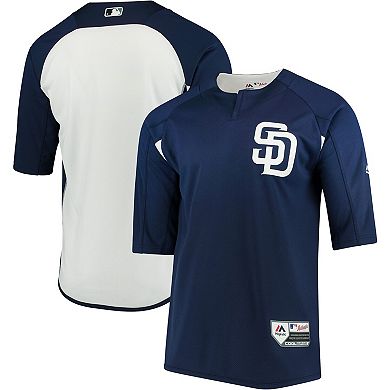 Men's Majestic Navy/White San Diego Padres Authentic Collection On-Field 3/4-Sleeve Batting Practice Jersey