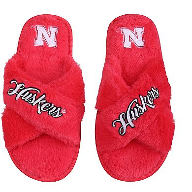 Women's FOCO Nebraska Huskers Script Cross Slide Slippers