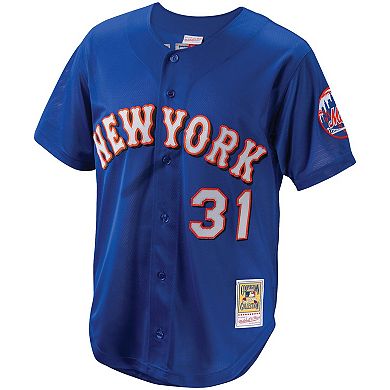Men's Mitchell & Ness Mike Piazza Royal New York Mets Cooperstown Collection Mesh Batting Practice Button-Up Jersey