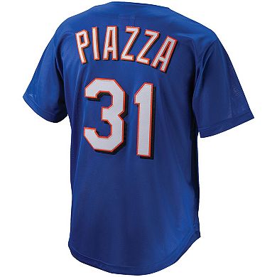 Men's Mitchell & Ness Mike Piazza Royal New York Mets Cooperstown Collection Mesh Batting Practice Button-Up Jersey