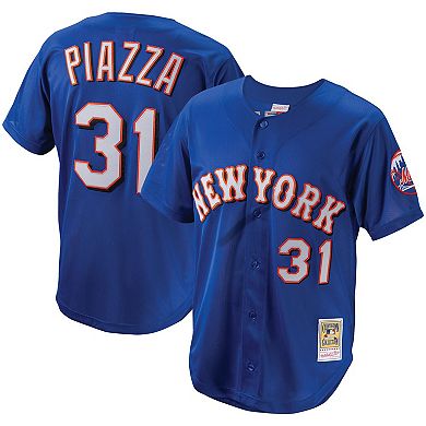 Men's Mitchell & Ness Mike Piazza Royal New York Mets Cooperstown Collection Mesh Batting Practice Button-Up Jersey