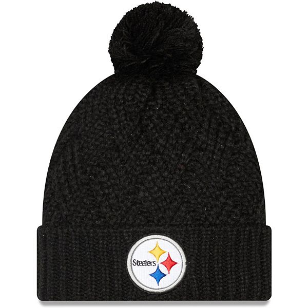 Women's New Era Black Pittsburgh Steelers Brisk Cuffed Knit Hat with Pom