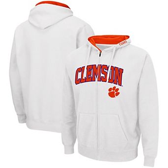 Men's Colosseum White Clemson Tigers Arch & Logo 3.0 Full-Zip Hoodie