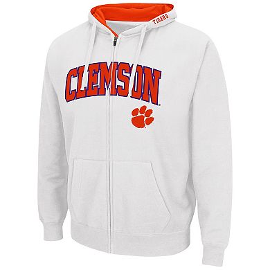 Men's Colosseum White Clemson Tigers Arch & Logo 3.0 Full-Zip Hoodie