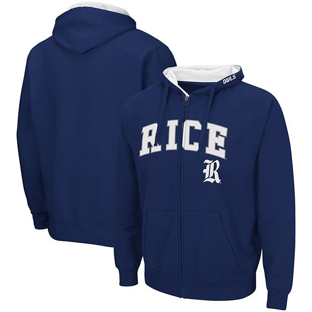 Men's Colosseum Navy Rice Owls Arch & Logo 3.0 Full-Zip Hoodie