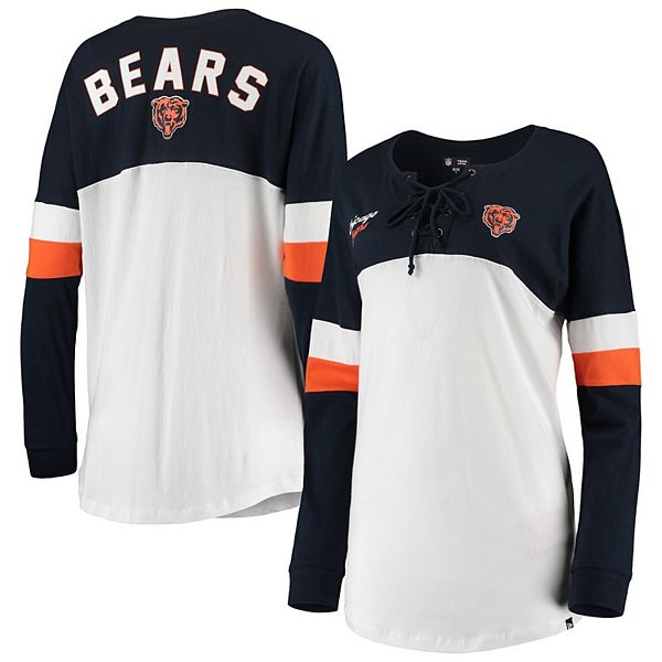 Women's New Era White/Navy Chicago Bears Athletic Varsity Lace-Up V-Neck Long  Sleeve T-Shirt