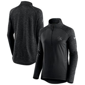 Women's Fanatics Branded Black/Heathered Charcoal San Jose Sharks Authentic Pro Travel & Training Raglan Quarter-Zip Jacket