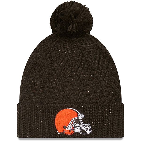 Women s New Era Brown Cleveland Browns Brisk Cuffed Knit Hat with Pom