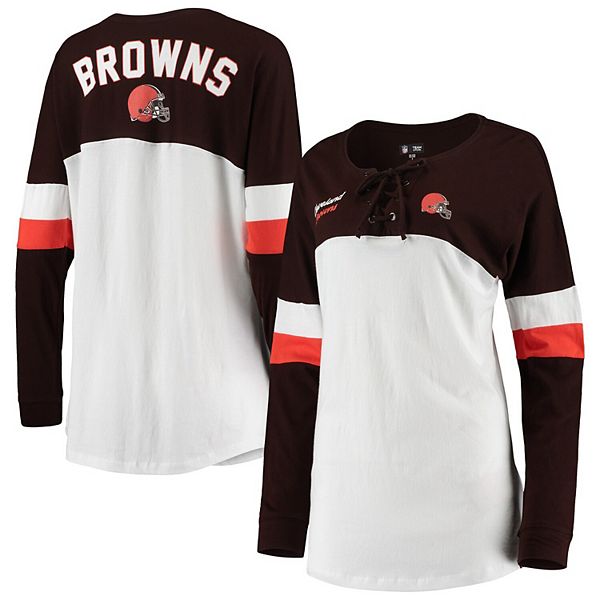 New Era Women's Brown Cleveland Browns Plus Athletic Varsity Lace-Up V-Neck  Long Sleeve T-shirt