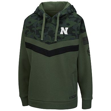 Women's Colosseum Olive/Camo Nebraska Huskers OHT Military Appreciation Extraction Chevron Pullover Hoodie