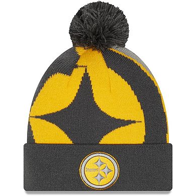 Men's New Era Graphite Pittsburgh Steelers Logo Whiz Redux Cuffed Knit Hat
