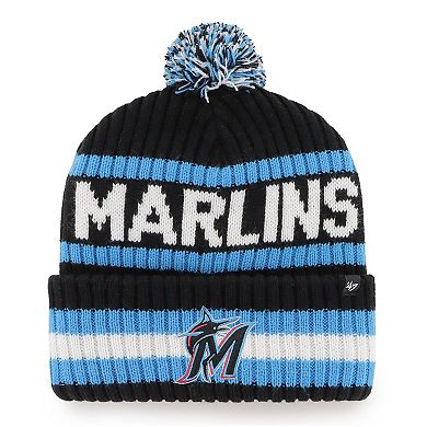 Men's '47 Black Miami Marlins Bering Cuffed Knit Hat with Pom