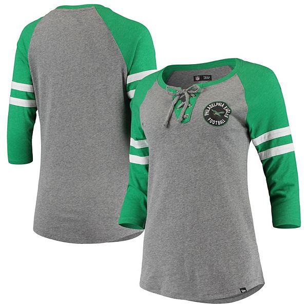 Men's New Era Green Philadelphia Eagles Throwback Raglan Long