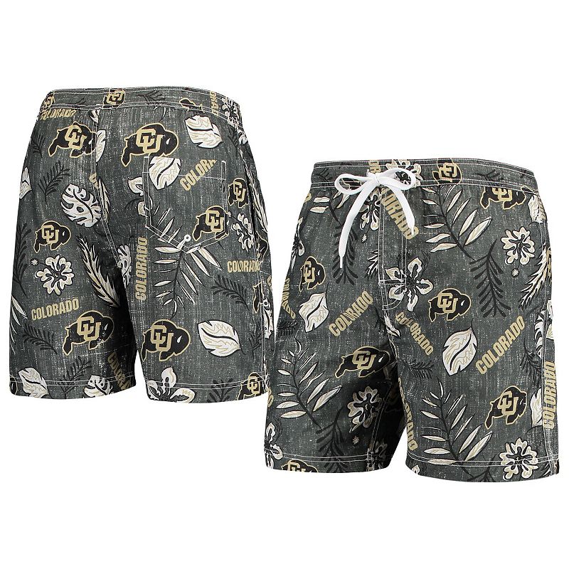 Mens Wes & Willy Black Colorado Buffaloes Vintage Floral Swim Trunks, Size