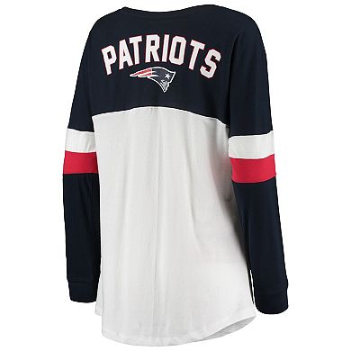 Women's New Era White/Navy New England Patriots Athletic Varsity Lace-Up V-Neck Long Sleeve T-Shirt