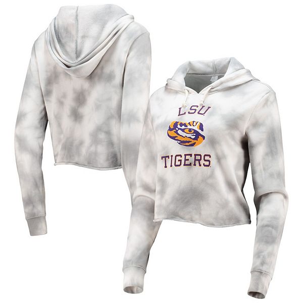 NFL Kansas City Chiefs Girls' Gray Tie-Dye Crop Hooded Sweatshirt - L