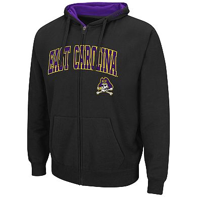 Men's Colosseum Black ECU Pirates Arch & Logo 3.0 Full-Zip Hoodie