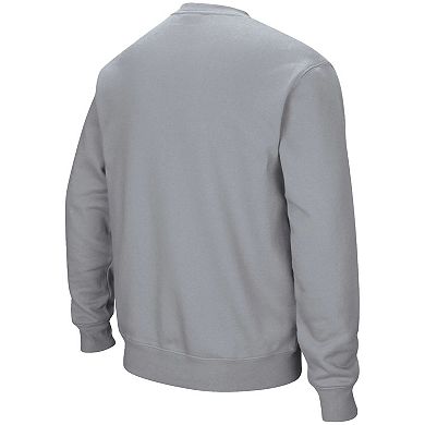 Men's Colosseum Heathered Gray BYU Cougars Team Arch & Logo Tackle Twill Pullover Sweatshirt