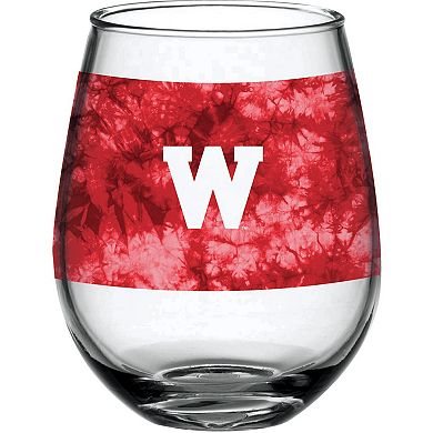 Wisconsin Badgers 15oz. Vintage Tie-Dye Stemless Wine Glass