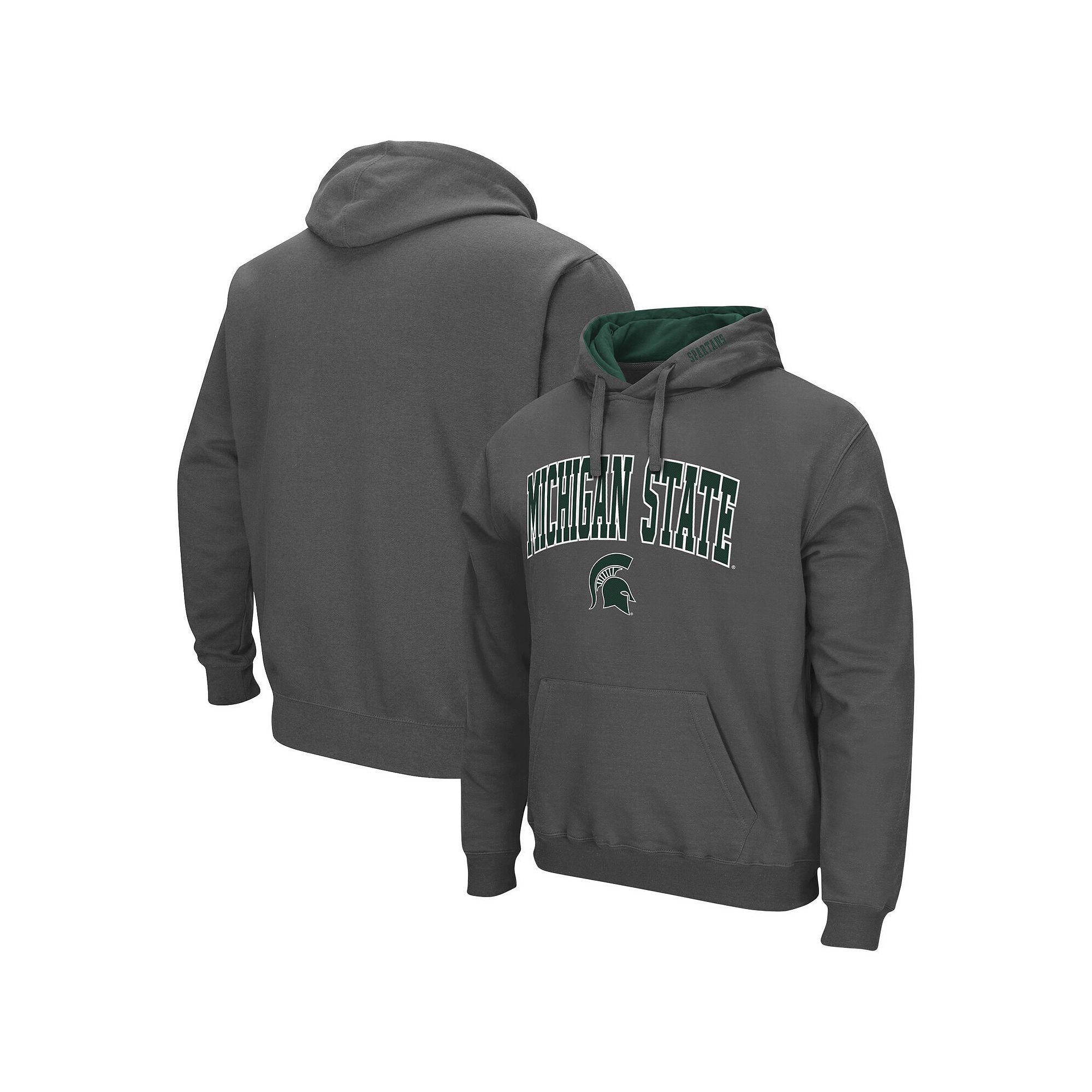 Mens Colosseum Charcoal Michigan State Spartans Arch & Logo 3.0 Pullover H
