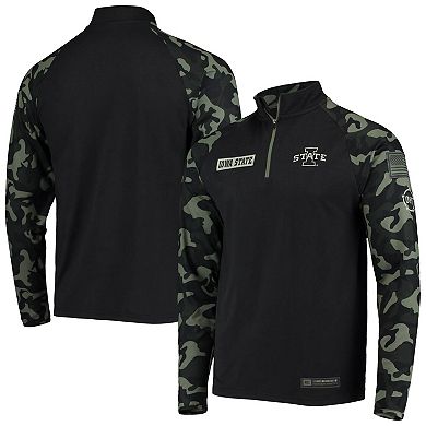 Men's Colosseum Black/Camo Iowa State Cyclones OHT Military Appreciation Take Flight Raglan Quarter-Zip Jacket