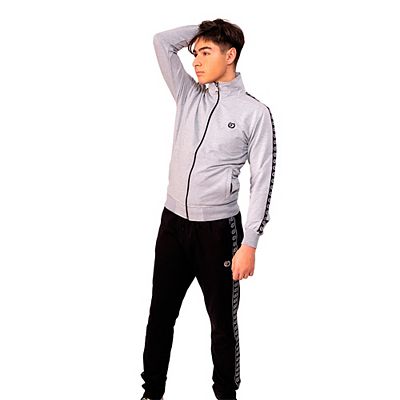 Grey Melange Black Mens Tracksuit