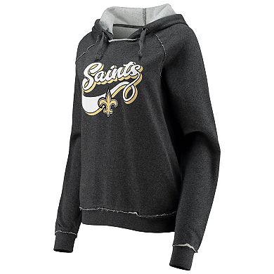 Women's New Era Charcoal New Orleans Saints Script Fleece Raglan Pullover Hoodie