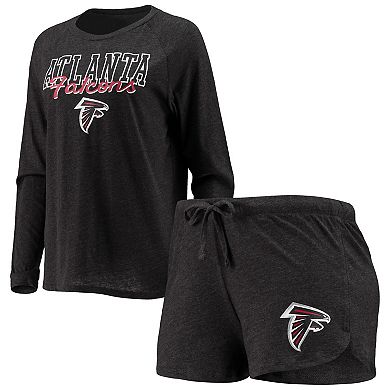 Women's Concepts Sport Black Atlanta Falcons Meter Knit Long Sleeve Raglan Top & Shorts Sleep Set