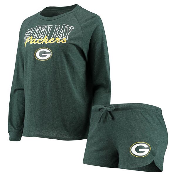 Green Bay Packers Concepts Sport Women's Meter Knit Long Sleeve Raglan Top  & Shorts Sleep Set - Green