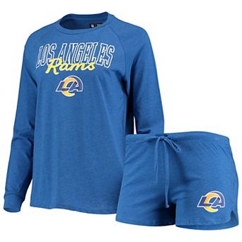Women's Concepts Sport Royal Los Angeles Rams Meter Knit Long Sleeve Raglan Top & Shorts Sleep Set