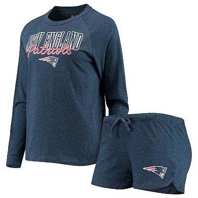 Women's Concepts Sport Navy New England Patriots Meter Knit Long Sleeve Raglan Top & Shorts Sleep Set