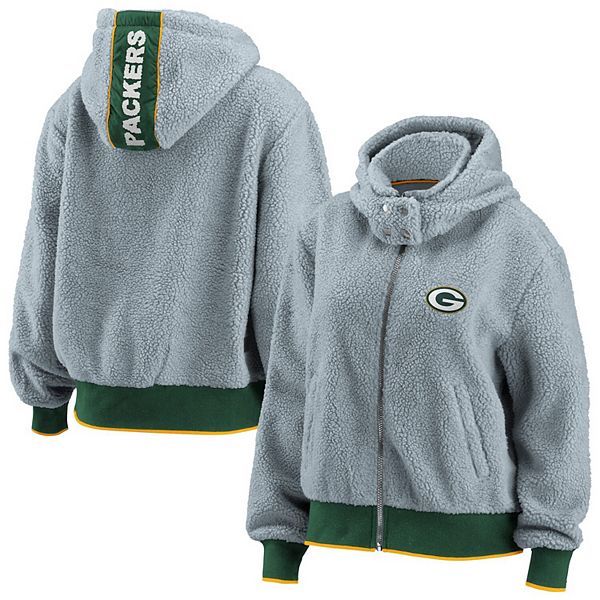 Women's WEAR by Erin Andrews Gray Green Bay Packers Sherpa Full-Zip Hoodie  Jacket