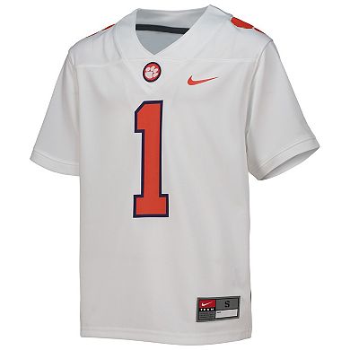 Youth Nike #1 White Clemson Tigers Replica Football Jersey