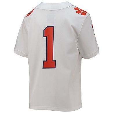 Youth Nike #1 White Clemson Tigers Replica Football Jersey