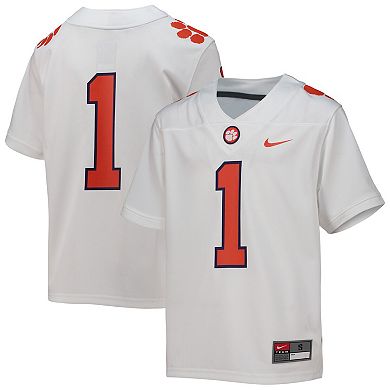 Youth Nike #1 White Clemson Tigers Replica Football Jersey