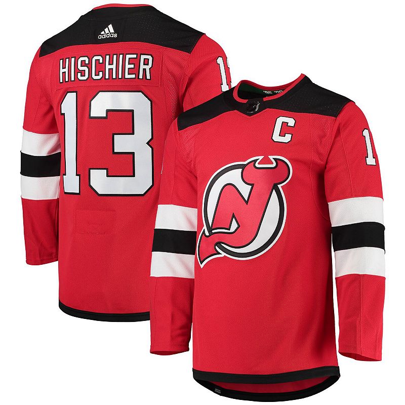 Mens adidas Nico Hischier Red New Jersey Devils Home Captain Patch Primegr