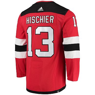 Men's adidas Nico Hischier Red New Jersey Devils Home Primegreen Authentic Pro Player Jersey