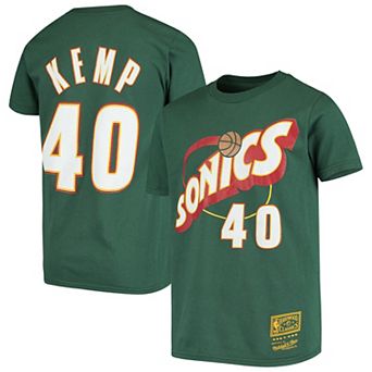 Youth Shawn Kemp Green Seattle SuperSonics Hardwood Classics Name & Number T-Shirt