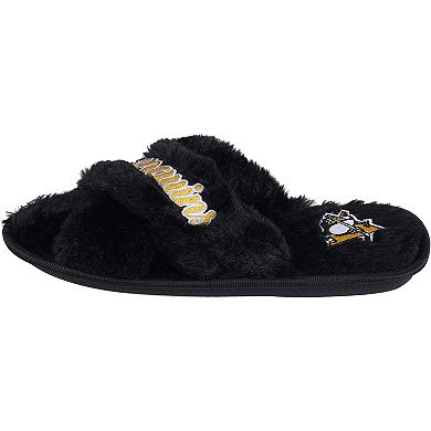 Women's FOCO Pittsburgh Penguins Script Cross Slide Slippers