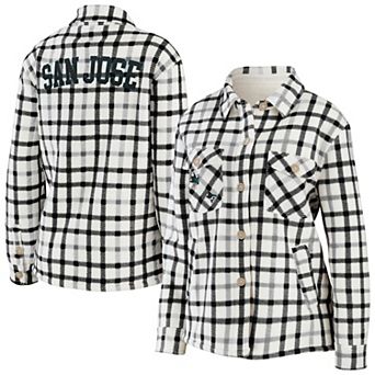 Women's WEAR by Erin Andrews Oatmeal San Jose Sharks Plaid Button-Up Shirt Jacket